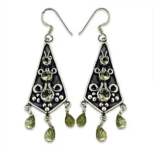 Pendientes Largos Vintage de Plata 925 con Peridoto, Perla de Agua Dulce y Diamante para Bodas y Fiestas - Product Image 3