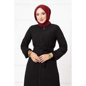 Robe Abaya XS en Matière Nida Noire pour Femme Vêtements Ethniques Musulmans avec Ceinture et Manches Élastiques Utilisation du Produit en Crêpe - Product Image 1
