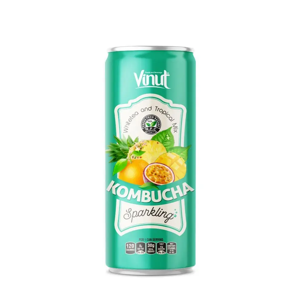 250ml VINUT Kombucha beyaz çay ve tropikal karışımı meyve köpüklü içecek tedarikçiler ve üreticileri