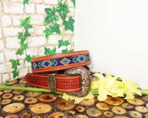 Ceinture en cuir de vachette unisexe décontractée de style occidental Ceintures perlées à la main avec boucle en laiton Prix de gros Ceintures en cuir perlé - Product Image 2