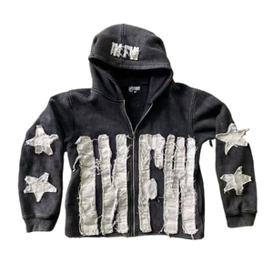 <b>Men's</b> Customizable Logo Print Embroidered V-neck <b>Sleeveless</b> Pullover <b>Hoodie</b> Winter Cotton Fleece Washed Distressed Oversized - Product Image 3