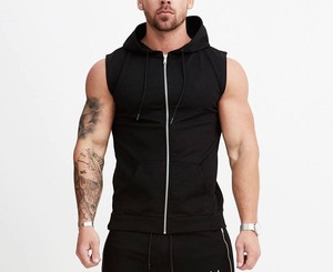 High Quality Gym Fitness Custom Logo Printing 2024 Street Wear Blank Pull Over Zipper up Sleeveless Gym Hoodies for Men - Product Image 1