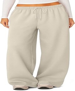 Pantalons pour femmes de haute qualité, lourds, amples, à cordon de serrage, taille élastique, couleur personnalisée - Product Image 1