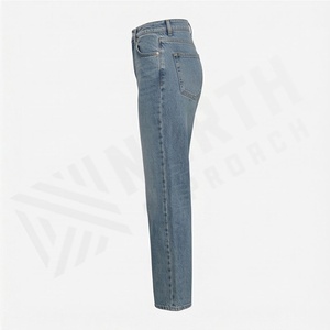 Pantalones Vaqueros de Alta Calidad para Mujer, Corte Holgado, Pierna Ancha, Cintura Alta, Tallas Grandes, Color Personalizado, Transpirables, de Algodón - Product Image 2