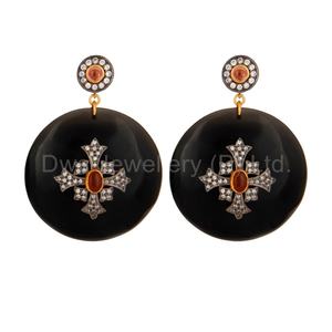 Boucles d'oreilles cornaline et CZ en pierre précieuse, bijou fait à la main, de styliste en laiton, à la mode, fabricant de bijoux en bakélite - Product Image 1