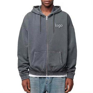 Custom <b>Full</b> <b>Zip</b> Fleece French Terry Zipper Embroidered 100% Cotton Autumn Oversized Streetwear Hoodie Windbreaker <b>Sweatshirt</b> - Product Image 2