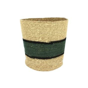 Cesta de almacenamiento tejida de hierba marina estilo bohemio vintage con rayas marrones y crema, cesta multiusos para la sala de estar. - Product Image 4
