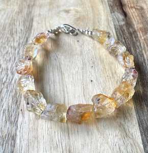 Citrine brute naturelle brute Bracelet en argent 925 perlé cristal bijoux jaune pierre précieuse cadeau de guérison pour les femmes Bracelet fait main - Product Image 1