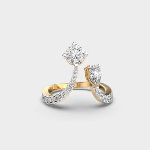 Anillo de Oro Amarillo Toi Et Moi de 2.0 Quilates con Banda Abierta, Diamante Cultivado en Laboratorio de Corte Brillante con Engaste de Puntas, Joyería de Compromiso y Boda para Mujer - Product Image 1