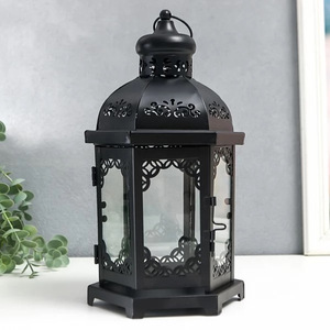 Centro de mesa de Metal negro hecho a mano Vintage de alta calidad, portavelas de plata, linternas de Navidad de cristal transparente, hogar festivo - Product Image 1