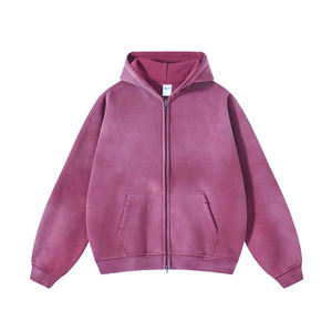Heavyweight Blank Reversible Sun Faded <b>Hoodie</b> Vintage Distressed <b>Zipper</b> Jackets Washed 100% Cotton Terry 450 Gsm Zip-up Hoodies - Product Image 1