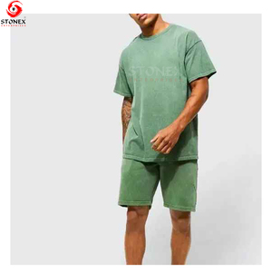 2023 Wholesale Custom Logo Men's Streetwear Two-Piece <b>Set</b> Printed Solid T Shirt and <b>Knitted</b> Shorts for Summer Casual Style - Product Image 3