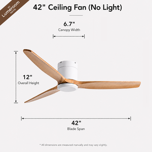 42 Inch Low Profile Ceiling <b>Fan</b> Without Light with 3 Solid Wood Blades White Flush Mount <b>Fan</b> for Bedroom Living Room - Product Image 5
