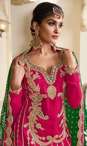 Kalamkari Heavy Chinon Seda Bordado e Impresión Digital Diseñador Colección Fiesta Salwar Kameez Indio - Product Image 3