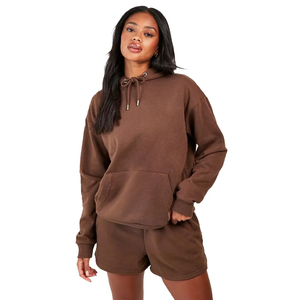 Customizable Women Solid Casual Hoodie Shorts <b>Set</b> 100% Cotton <b>Knitting</b> Lightweight Breathable Custom Logo Printing OEM Service - Product Image 1