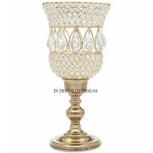 Portavelas con cuentas de cristal transparente de primera calidad con Base de Metal chapado en oro para centro de mesa y decoración de boda - Product Image 1