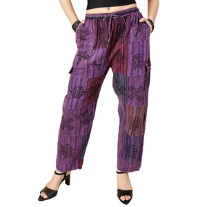 Custom Printed Nepali Patch-Work Style Cotton Joggers <b>for</b> <b>Women</b> Comfortable Woven Sleepwear-Solid Tribal Jogger <b>for</b> <b>Summer</b> - Product Image 1
