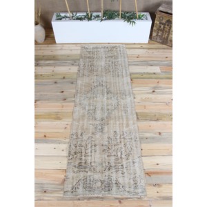 2.5x7.7 ft Rug, Vintage Turkish Runner Rug, <b>Brown</b> Rug <b>Wool</b> Rug - Product Image 1