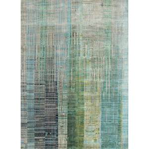 Tapis Kavi bleu noué à la main en laine et soie de bambou Unstring Srb(701) à motif abstrait pour usage domestique - Product Image 1