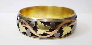Luxury Mixed Metal Copper <b>Bangle</b> With Elegant Three Tone <b>Gold</b> Silver And Rose Maple Leaf Vine Cutout Design Metal Crafted - Product Image 4