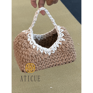 ATICUE Women's Handmade Cotton Rope Crochet <b>Bag</b> Stylish Durable 9x6x7 Inch <b>Small</b> Handbag with Open Closure Solid Color Pattern - Product Image 5