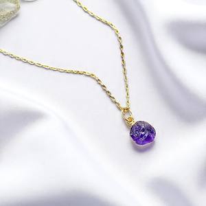 เครื่องประดับพลอยอเมทิสต์แบบทำมือจี้คริสตัลดิบแบบเรียบหยาบชุบด้วยไฟฟ้าชุบทอง - Product Image 5