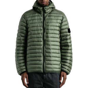 Veste d'hiver à capuche personnalisée pour homme, col montant, coupe-vent, rembourrage en duvet de canard et d'oie, toile matelassée - Product Image 1