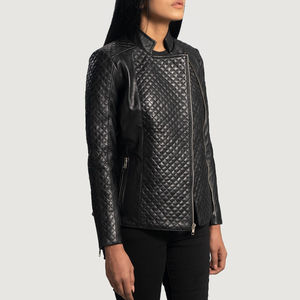 Chaqueta Universitaria de Piel de Oveja Genuina para Mujer, Estilo Casual, Negra, con Cierre, Forro de Poliéster Suave, Tejido Transpirable - Product Image 2
