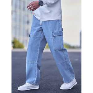 Jeans Cargo pour hommes à la mode coupe ample pantalon en Denim Durable poches utilitaires pour Hip Hop gothique fête aventures en plein air vêtements de travail - Product Image 6