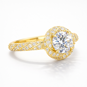 <b>14K</b> <b>Gold</b> <b>Ring</b> with Round Cut Moissanite Diamond Twisted Pave Design - Product Image 3