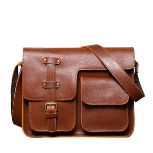 Bolso Mensajero Clásico de Cuero Genuino con Correa Ajustable y Cierre de Hebilla, Unisex, Color Sólido, Estilo Ejecutivo, Bolso Bandolera - Product Image 2