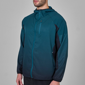 Veste de couleurs contrastées pour hommes, vêtements d'extérieur softshell à capuche imperméables personnalisés, coupe-vent élégant à fermeture éclair complète, sports légers - Product Image 4