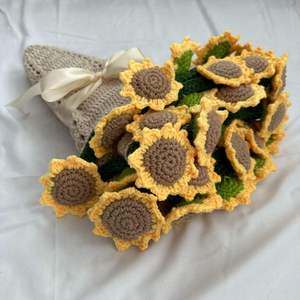 Handmade Cotton Crochet Blanket with Sunflower Lily of Valley Rose <b>Bouquet</b> Custom <b>Artificial</b> Flowers Textile & Fabric Craft - Product Image 5