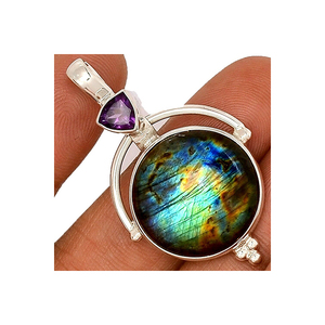 925 Sterling Silver Labradorite & Améthyste Pendentif Fine Jewelry Wholesale OEM & ODM Bezel Setting fournisseur indien usine directe - Product Image 1