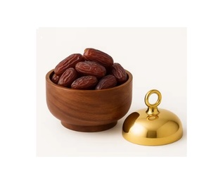 Bol en bois personnalisé avec poignées en métal pour oiseaux Bois naturel et métal Ustensiles de cuisine Fruits secs Dates Bol de table de forme ronde - Product Image 1