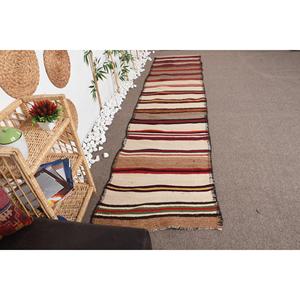 Vintage <b>Runner</b> <b>Rug</b> 2.7x11.3 ft (82x343 cm), Herki Brown Floral Turkish <b>Rug</b> - Product Image 1