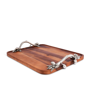 Bandeja para servir de madera de acacia con asas de metal, bandeja de madera Rectangular para cocina, comedor y decoración del hogar, novedad - Product Image 4