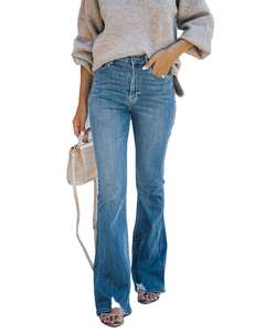 Hot Selling New Casual Flare Bell Bottom <b>Jeans</b> Pants High Waisted Wide Leg Bootcut <b>Jeans</b> <b>Stretchy</b> Baggy Denim Pants <b>Women</b> - Product Image 4