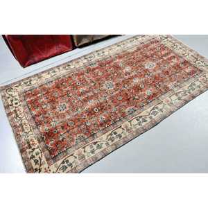 Alfombra Turca Vintage de 3.9x6.9 pies, Alfombra Roja y Azul de Estilo Suroeste - Product Image 1