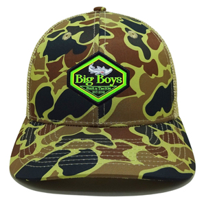 Casquette en toile structurée jaune camouflage à 6 panneaux avec logo brodé/tissé contrastant, fermeture snapback à boucle simple en plastique - Product Image 1