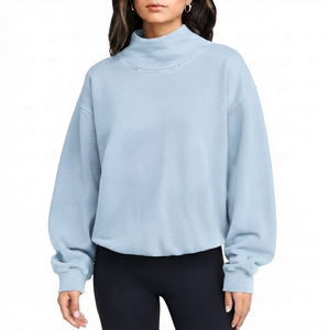 Sudadera Oversize de Cuello Alto para Mujer, Color Azul Claro, Hombros Caídos, Tejido de Algodón Transpirable, para Otoño - Product Image 1