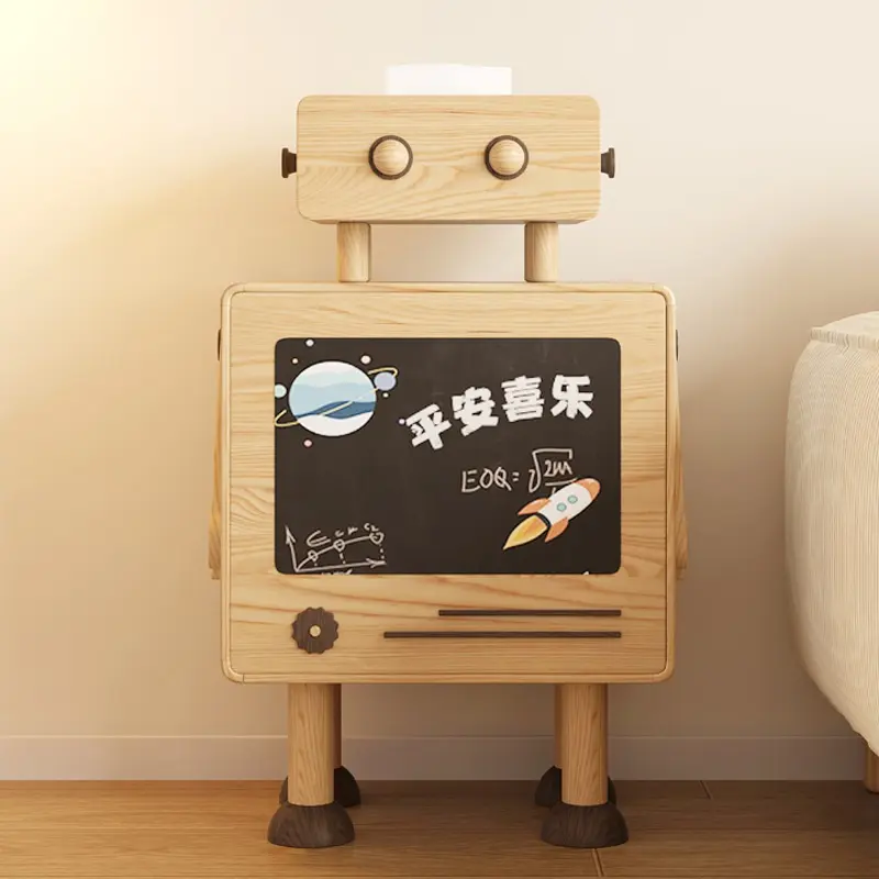 attractive design robot shape ash wooden frame modern luxury beside table nightstand for bed room