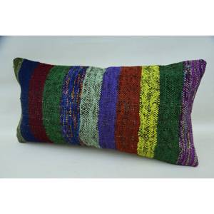 Coussin en laine patchwork Kantha motif vintage multicolore Coussin décoratif tissé 12x24 pouces - Product Image 3