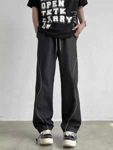 Pantalones de chándal acampanados sueltos informales de alta calidad personalizados para hombre, pantalones de chándal con botones laterales de poliéster para correr de nailon para hombre - Product Image 4
