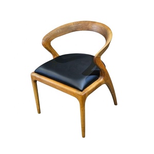 Chaise de café en teck minimaliste, mobilier de café et table basse au design moderne avec coussins en mousse souple et tissu doux - Product Image 3