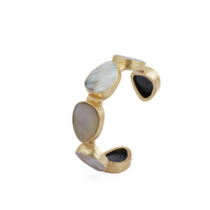 Brazalete elegante de piedras preciosas de moda de madreperla, pulseras de piedra natal, fregona con bisel chapado en oro, brazaletes de moda elegantes - Product Image 2