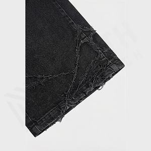 Jeans droits pour homme personnalisés style rétro délavé vintage avec broderie rivets sur les hanches – Collection été/hiver - Product Image 6