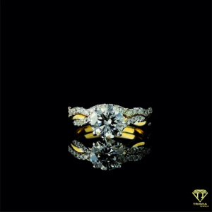 Hermoso juego de anillos de diamantes redondos 1,5 con moissanita brillante para compromiso, boda y Aniversario - Product Image 2