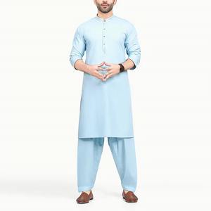 Nuevo Salwar Kameez Azul Cielo 2026 para Hombre con Adornos de Botones Plateados en el Cuello, Ofrece un Aspecto Festivo y Vibrante - Product Image 1