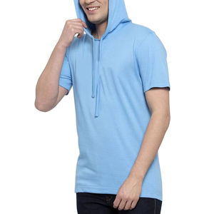 T-shirt à capuche pour hommes sur mesure, vente en gros de vêtements décontractés légers et respirants en coton avec impression de logo, mode de rue - Product Image 1